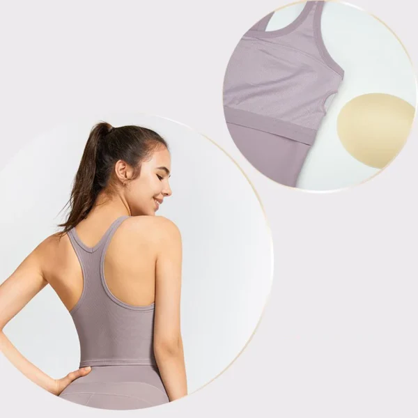 Yoga Top Women Sports Vest Ribbed Underwear Wireless Push Up Vests High Support Running Jogging Gym Fitness Racer Back Tank Tops - Image 3