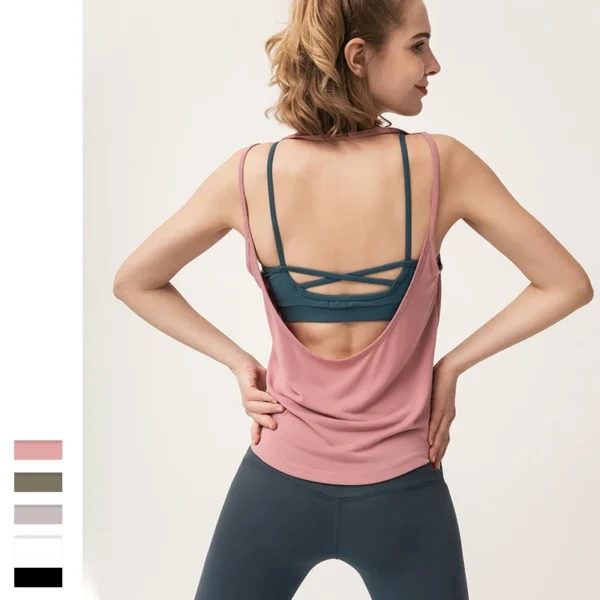 Sexy Backless Fitness Yoga Tops Women Sleeveless Workout Shirts Vest Quick Dry Loose Sport Tank Top Running Training T Shirt - Image 4