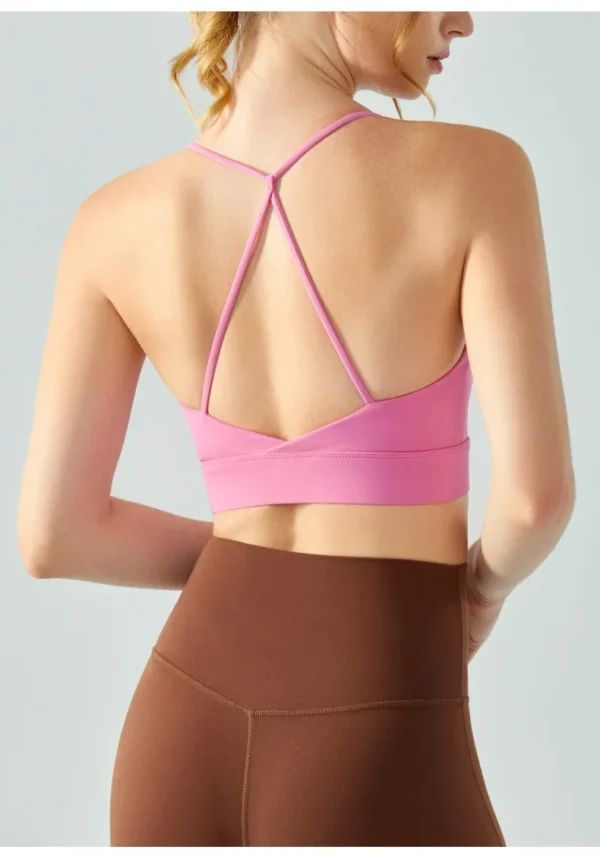 Nude Tank Top for Women, Half Fixed Cup Cushion, U-shaped Sports Vest, Solid Color, Sexy Strap Back Fitness Vest - Image 3
