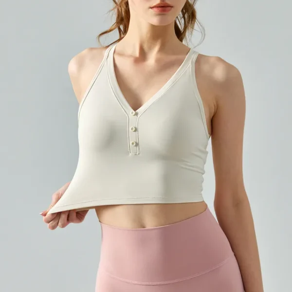 V Neck Yoga Tank Tops Women Fitness Top Shockproof Sports Vests Training Sleeveless Gym Tops Sexy Cross Back Running Vest