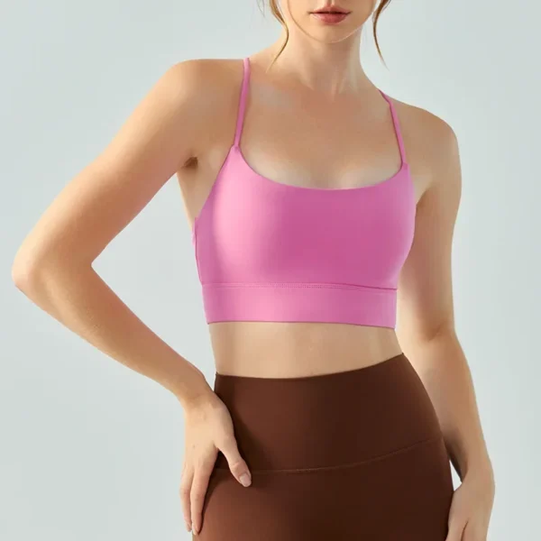 Nude Tank Top for Women, Half Fixed Cup Cushion, U-shaped Sports Vest, Solid Color, Sexy Strap Back Fitness Vest - Image 2