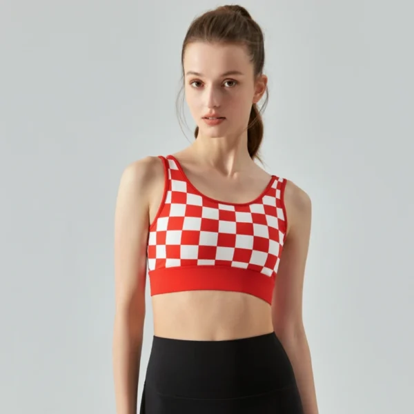 New Nude Skin Breathable Sports Vest Running Shockproof Fitness Top Checkerboard Yoga Tank Top with Removable Chest Pad - Image 5