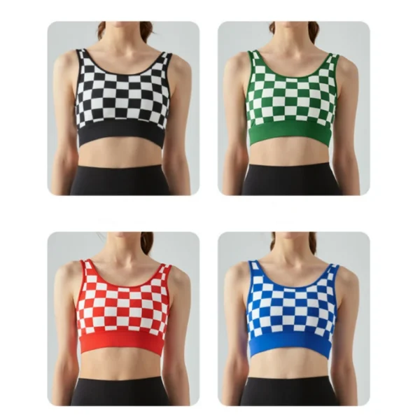 New Nude Skin Breathable Sports Vest Running Shockproof Fitness Top Checkerboard Yoga Tank Top with Removable Chest Pad - Image 3