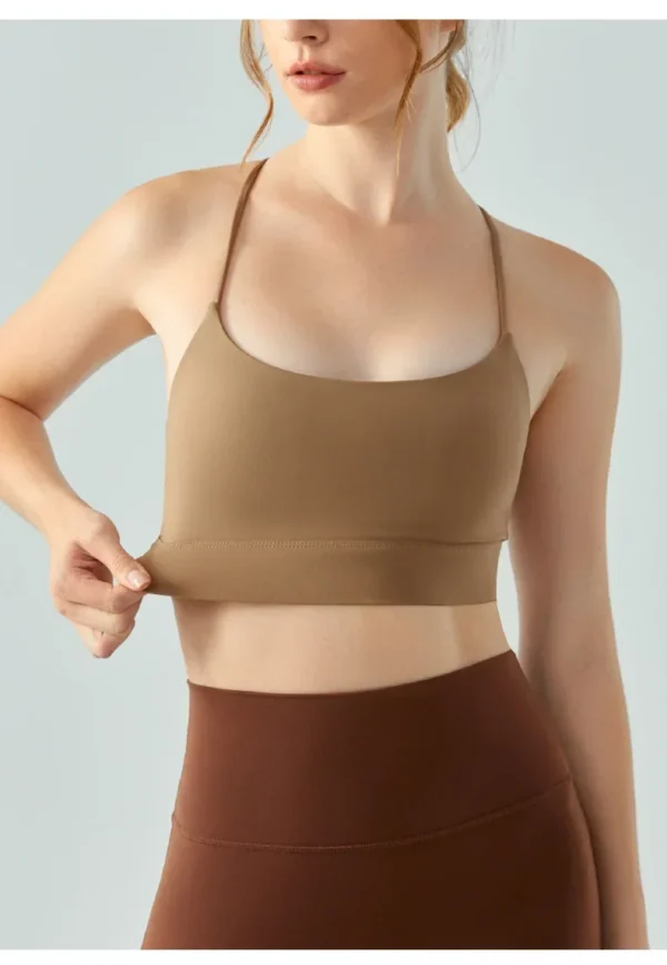 Nude Tank Top for Women, Half Fixed Cup Cushion, U-shaped Sports Vest, Solid Color, Sexy Strap Back Fitness Vest