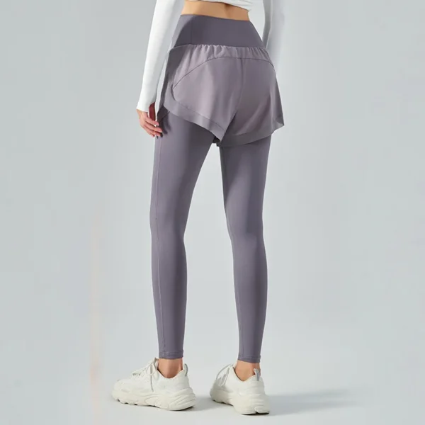 Women Yoga Leggings Pants Elastic High Waist Anti Slip Fake Two Piece Mesh Pant Skirt Fitness Pants Women's Running Tights - Image 2