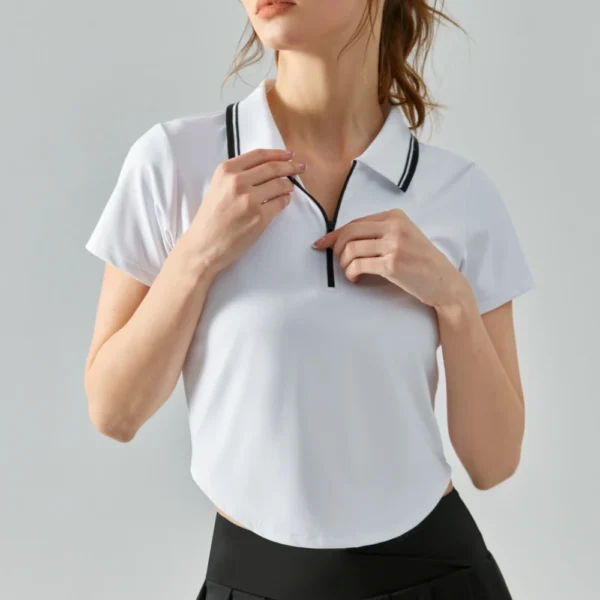 Spring and Summer Polo Collar Short Sleeved T-shirt for Women Half Zip Yoga Suit Sports Running Top Naked Skin Fitness Clothes - Image 3